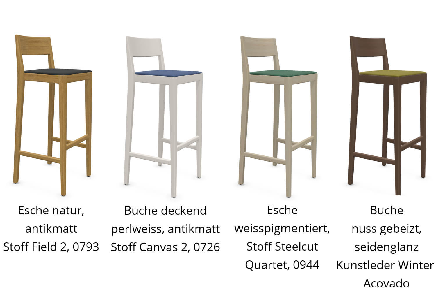 vier Barhocker nebeneinander