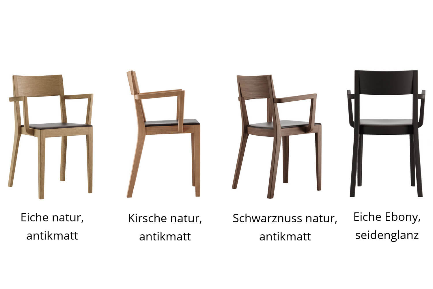 vier St&uuml;hle in unterschiedlichen Materialien nebeneinander