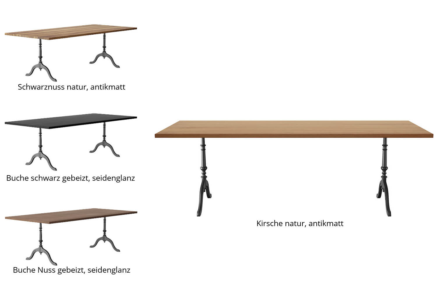 rechts eine frontale Abbildung eines Tisches, links &uuml;bereinander angeordnet mehrere Tische