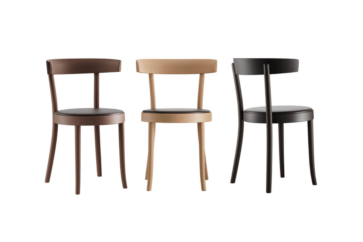 select 1-373 mit Sitzpolster in Nussbaum gebeizt, Buche natur und Ebony gebeizt